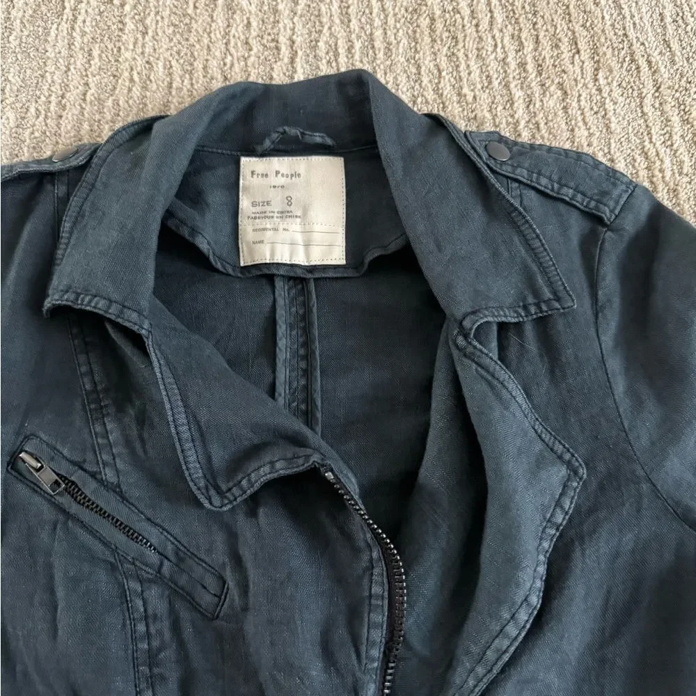 Free People Charcoal Cropped Biker Jacket - Picture 3 of 4